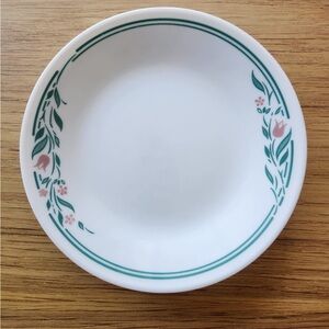 Set (X6) Corelle ROSEMARIE Bread Plates 6-3/4" Pink Tulips Teal/Green Leaves
